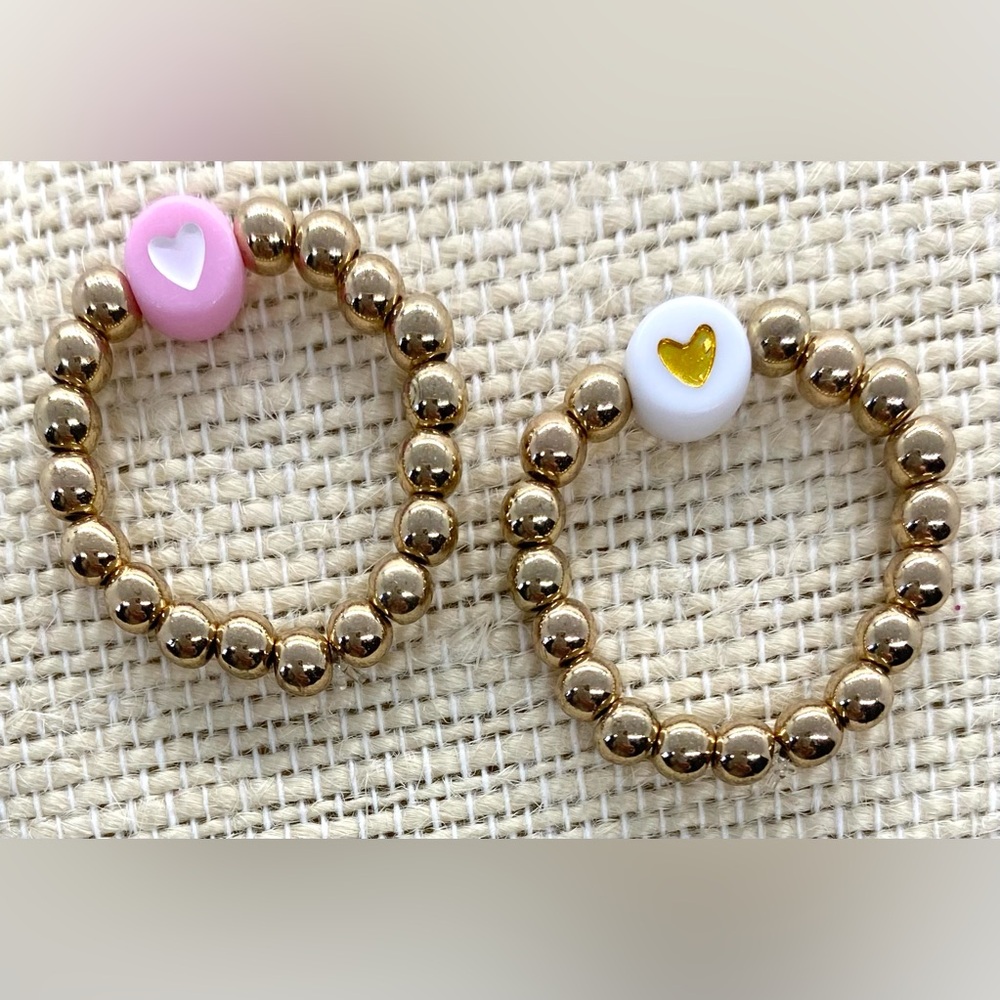 Pink White Heart Gold Beaded Rings Boho Y2K Preppy Feminine Cottagecore Summer - Picture 2 of 10
